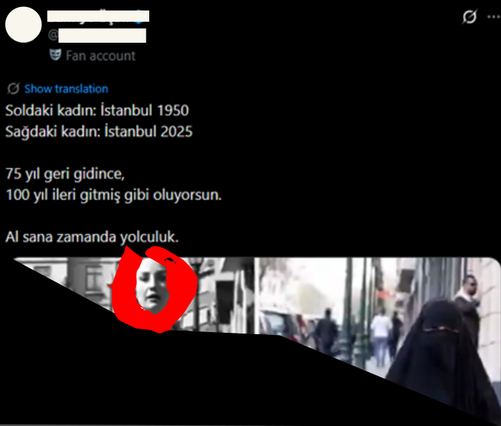 Bu örnekte, duygusal olarak olumlu hissettiren "toplum olarak ileride olma" düşüncesi ile "çıplaklık" bağdaştırılmıştır. **Oysa toplumsal olarak ileri olmak için gereken şey ahlaklı, üretken, çalışkan ve disiplinli bir toplum inşa etmekten geçer.** Bunu başaran toplumlar teknolojik ve medeni yönden ilerlemiş, diğerleri geri kalmıştır. 
Dünya genelinde birçok geri kalmış medeniyette kadınlar açıktır ve herhangi bir dini hassasiyetleri yoktur ancak bu durum, ilgili toplumların "uzaya mekik fırlatmasını" sağlayamamaktadır. 4 halife dönemi, Osmanlı'nın yükseliş dönemi gibi zaman dilimlerinde kadınları tesettürlü olan toplumlar dünyaya hükmetmiş, kendi dönemlerinin en gelişmiş medeniyetlerini kurmuşlardır. Bunun tersinin yaşandığı durumlar da mevcuttur. Sonuç olarak kadınların kıyafeti ile ileri bir medeniyet olmak arasında bir bağlantı yoktur.
Bu paylaşımı okuyan ve onaylayan kişiler, **akıl ve mantığı ile değil duygularının yönlendirmesiyle** bir sonuca varmaktadır ve kadınların tesettürü ile gericiliği, çıplaklık ile ilericiliği bağdaştırmaktadır.